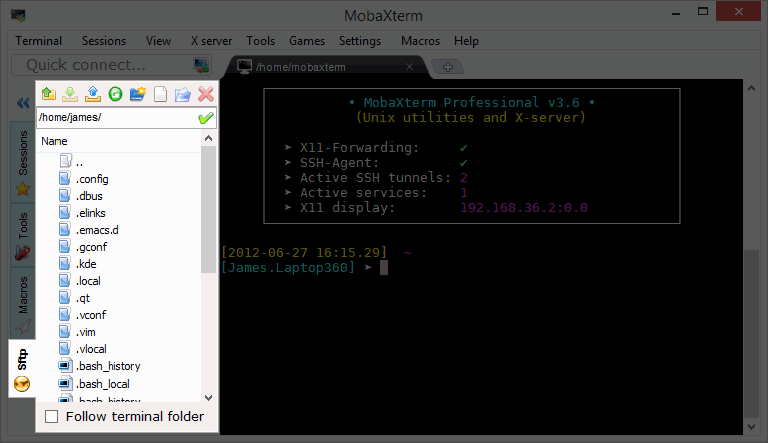Graphical SSH file list of a remote home directory with Follow terminal folder